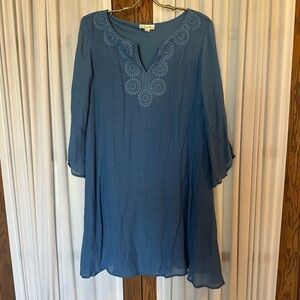 Indigo Rose Blue Embroidered Tunic Swing Dress